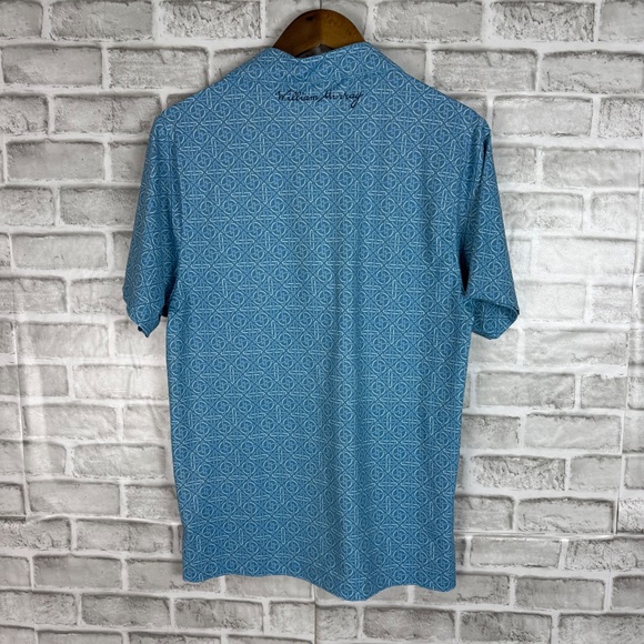 William Murray Light Blue Geometric AOP Performance Golf Polo Mens Small Stretch - Picture 4 of 7
